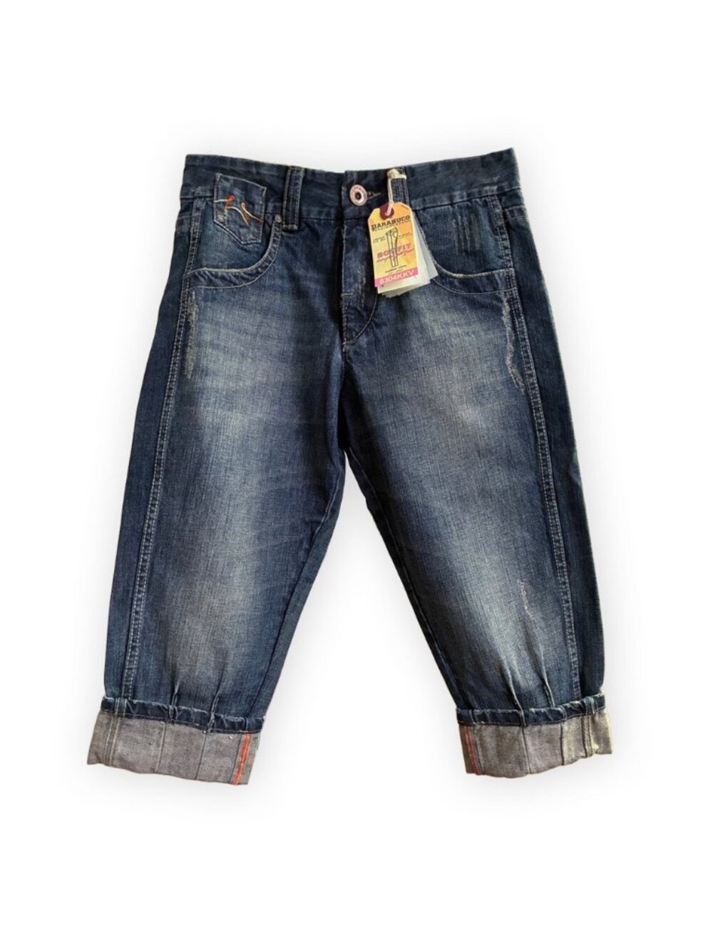 NWT Parasuco Dark Blue Denim Women's Bermuda Capris Jeans with Tailored Hem